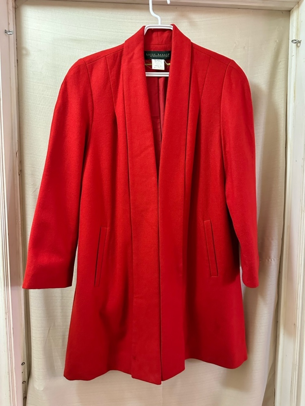 Harvé Benard Red Wool Blend Coat Sz 16 Structured Shoulder Pad Jacket